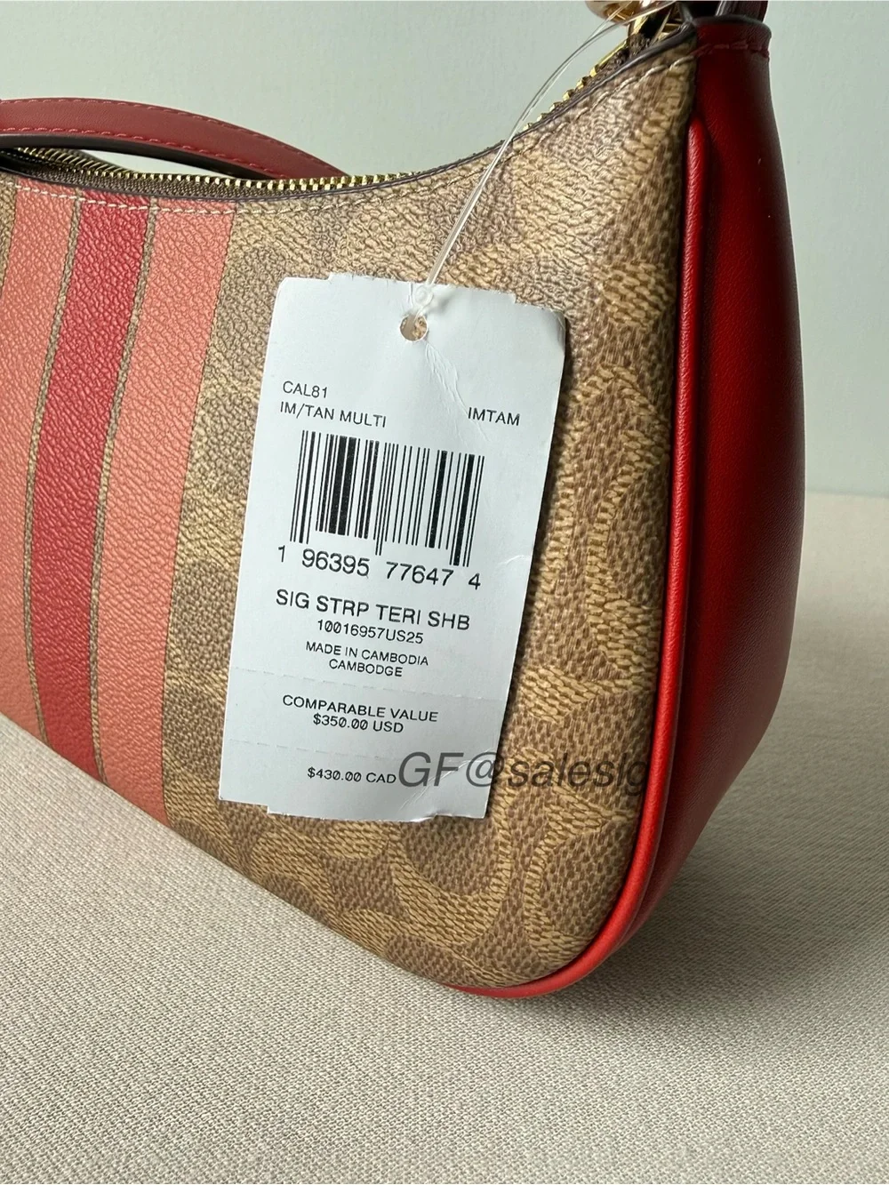 Coach Teri Shoulder Bag In Signature Canvas With Stripe Gold/Tan CAL81 NWT